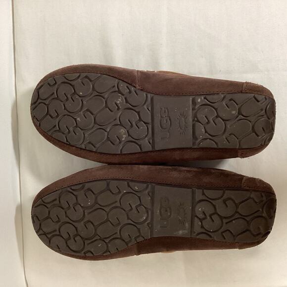 UGG Suede Leather Sheepskin Sherpa Lined Moccasin Slippers Women 10 Brown Warm - Picture 4 of 6